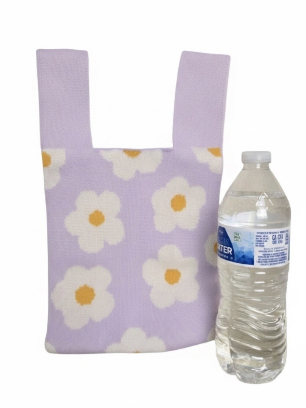 Lavender Knit Knot Bag Mini Tote Wristlet Daisy Floral - Picture 4 of 5